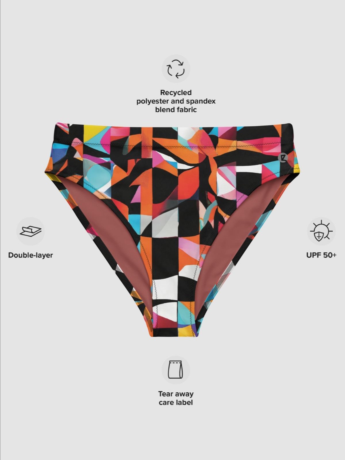 High-Waisted Bikini Bottom "Colorful Modern Abstract Checkered Art Printed" product image (8)