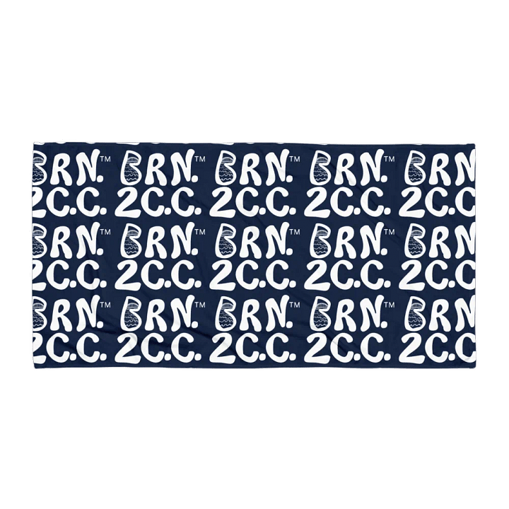 BRN.2C.C.™ | Coastal Classic Beach Towel | All-Over Logo Print | Vibrant Colors for Salty Souls | White Logo on Navy product image (1)