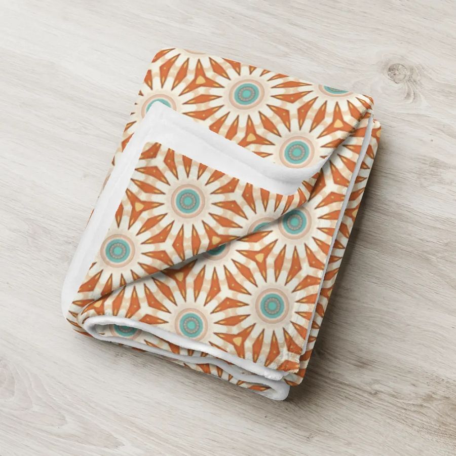 Orange Turquoise & Cream Floral Throw Blanket product image (7)