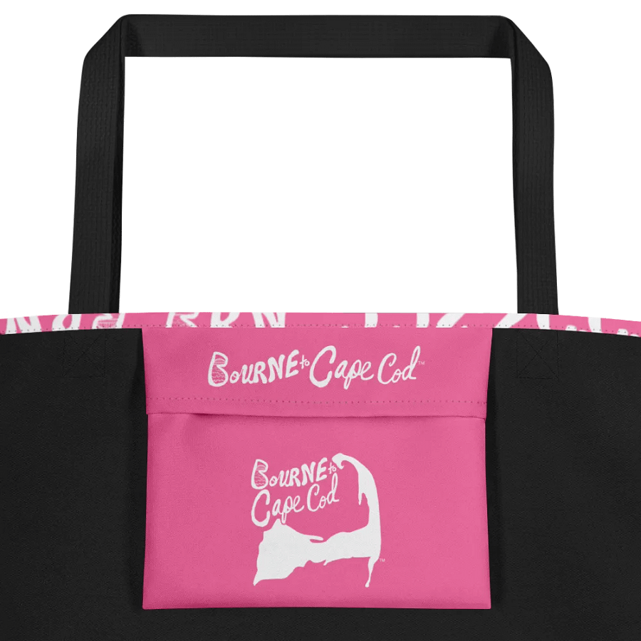 BRN.2C.C.™ | Large Tote Bag with Pocket | Coastal Classic | All-Over Logo Print | White Logo Repeat on Brilliant Rose product image (3)