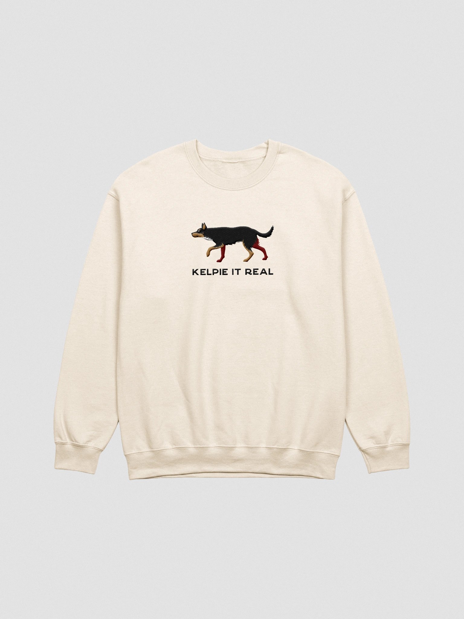 Kelpie It Real Sweatshirt (Embroidered) of an Australian Kelpie(Black & Tan) product image (4)
