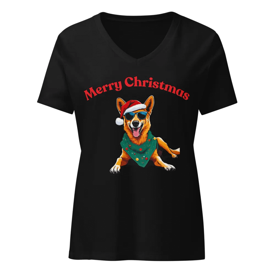 Santa Dingo Women's Relaxed V-Neck T-Shirt - Red product image (1)