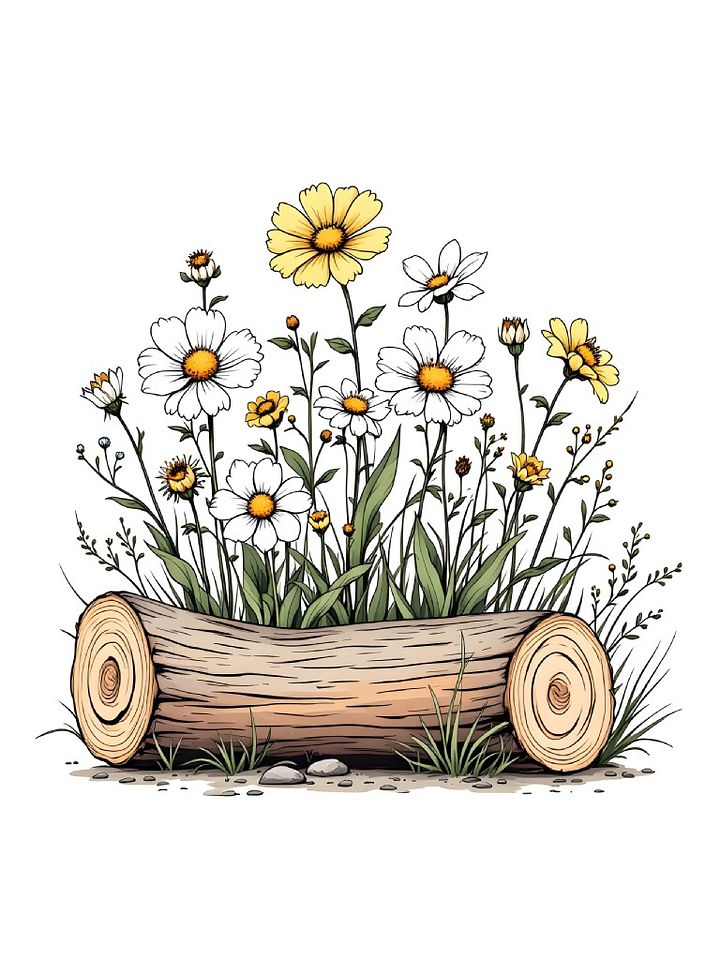 20 Wildflowers on Log Clipart Designs - Rustic Floral Illustrations Bundle for Crafts and Design Projects product image (2)