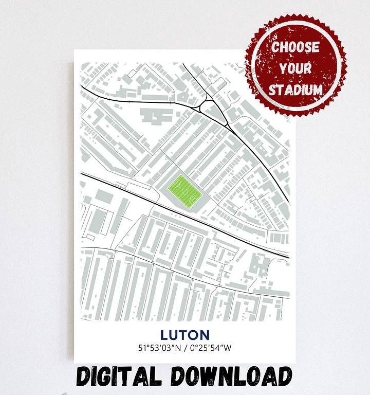 Luton Stadium Map Design Digital Download product image (1)