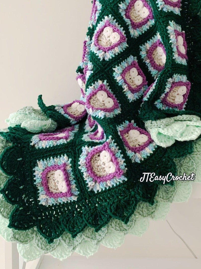 Whimsical Owls Forest Woodland Granny Square Blanket with Leaf Edging, Forest Theme Nursery Decor Crochet Pattern product image (10)
