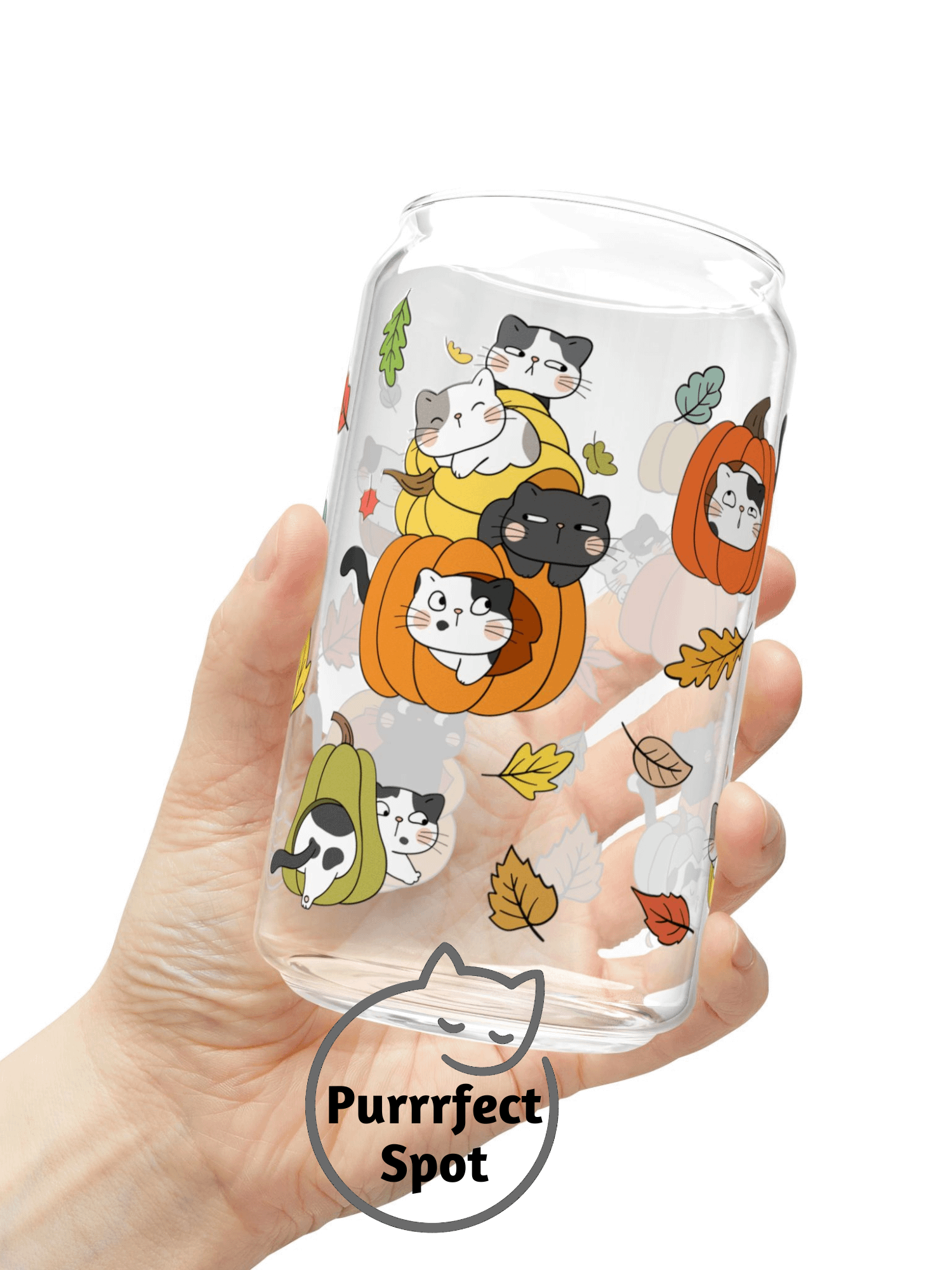 Fall Cats 16oz Glass Can Cup – Cute Autumn Pumpkin Cat Cup 🍂🐾🎃 product image (5)