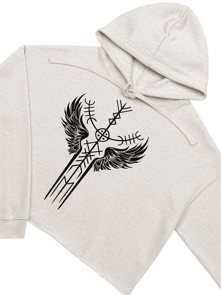 The Valkyrie Stave Fleece Crop Hoodie (black print) product image (1)