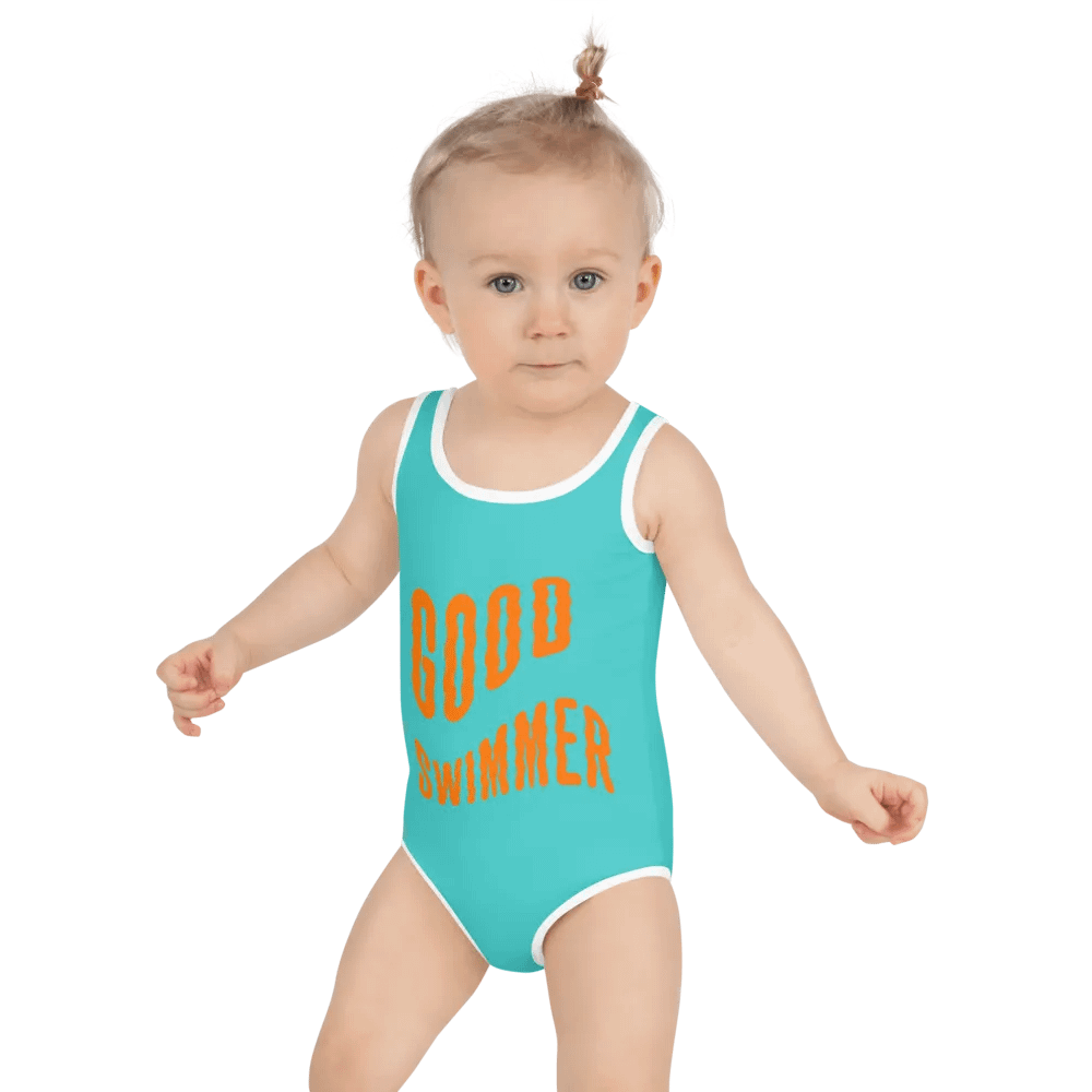 Good Swimmer Orange on Turquoise Kids Swimsuit product image (5)