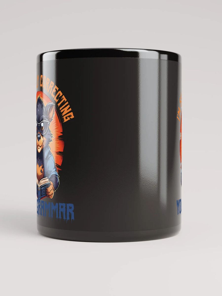 I'm Silently Correcting Your Grammar – Funny Teacher Gift Black Glossy Mug Printed on Both Sides | Quirky Tasmanian Devil Design | Perfect for Grammar Enthusiasts product image (5)