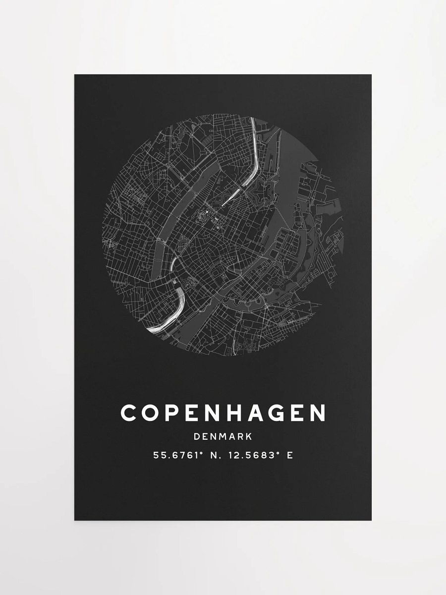 Copenhagen Street Map Poster – Black Minimalist Circular City Art product image (4)