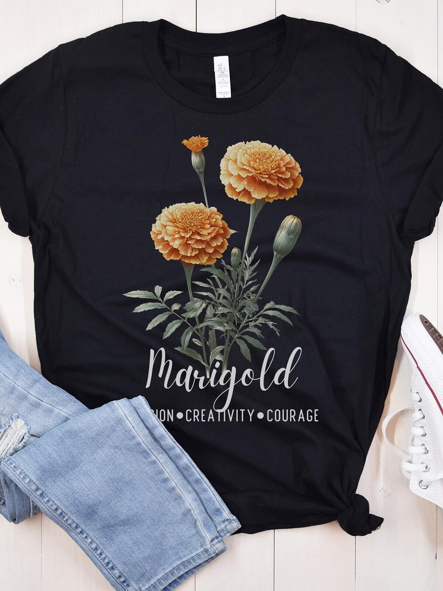 Marigold Birth Month Flower Tee: Reflecting Passion, Creativity, Courage: Perfect October Gift for Her product image (2)