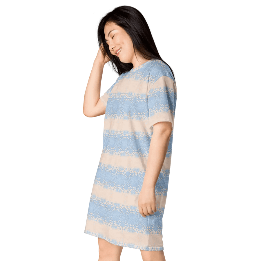 Abstract Subtle Dusky Blue and Peach Ladies T Shirt Dress product image (6)