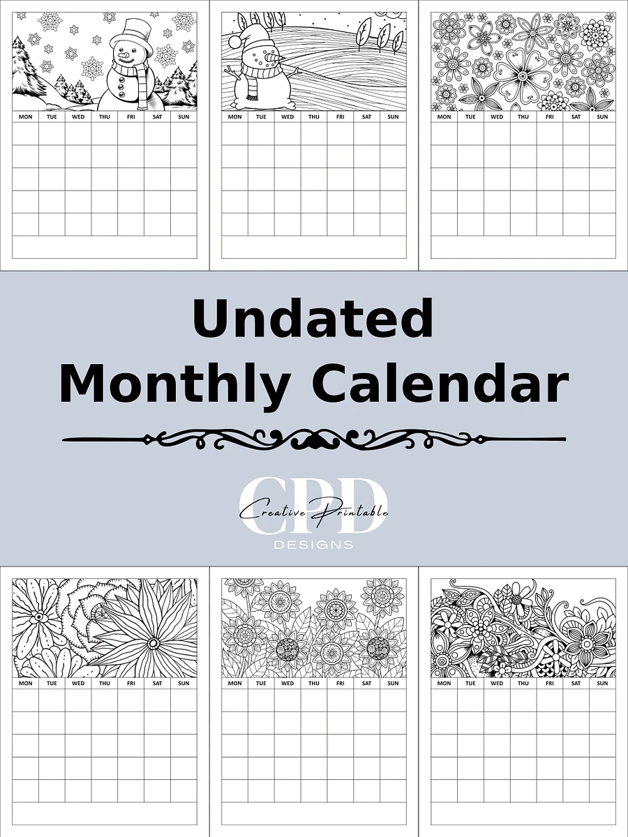 Printable Undated Monthly Calendar With Coloring Pictures product image (2)