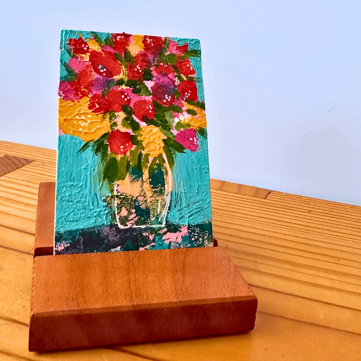 Pocket-Sized Beauty: Vibrant Floral Mini Painting & Display Stand product image (1)