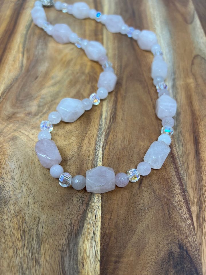 Handmade Necklace (Rose Quartz and Crystal) product image (1)
