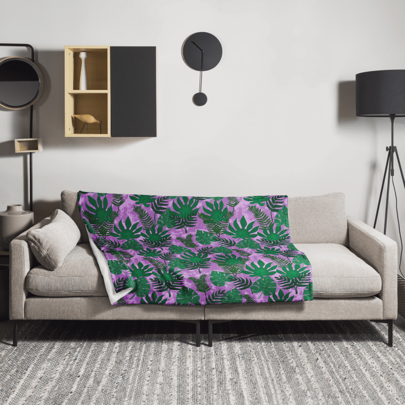 Jungle Leaves Pattern Throw Blanket- Purple Background product image (5)