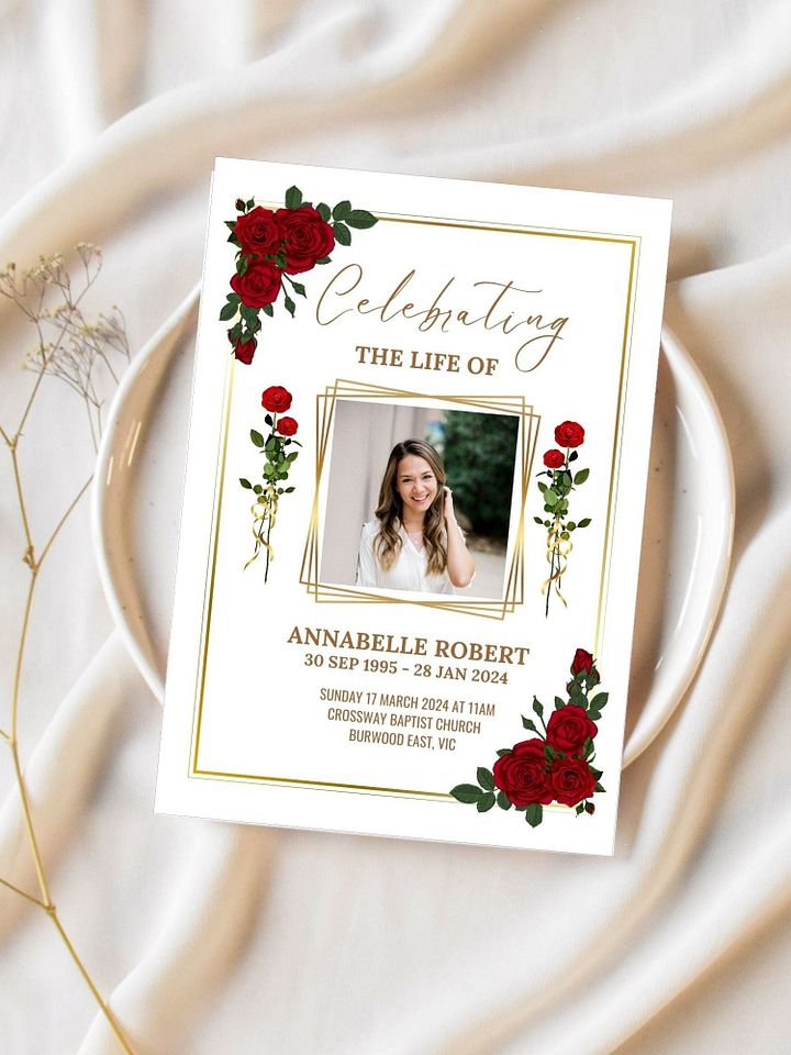 Red Roses Funeral Program Canva Template product image (2)