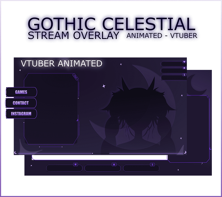 GOTHIC VTUBER STREAM OVERLAY ANIMATED - VTUBER PACK ANIMATED - GOTHIC CELESTIAL STREAM OVERLAY ANIMATED product image (1)