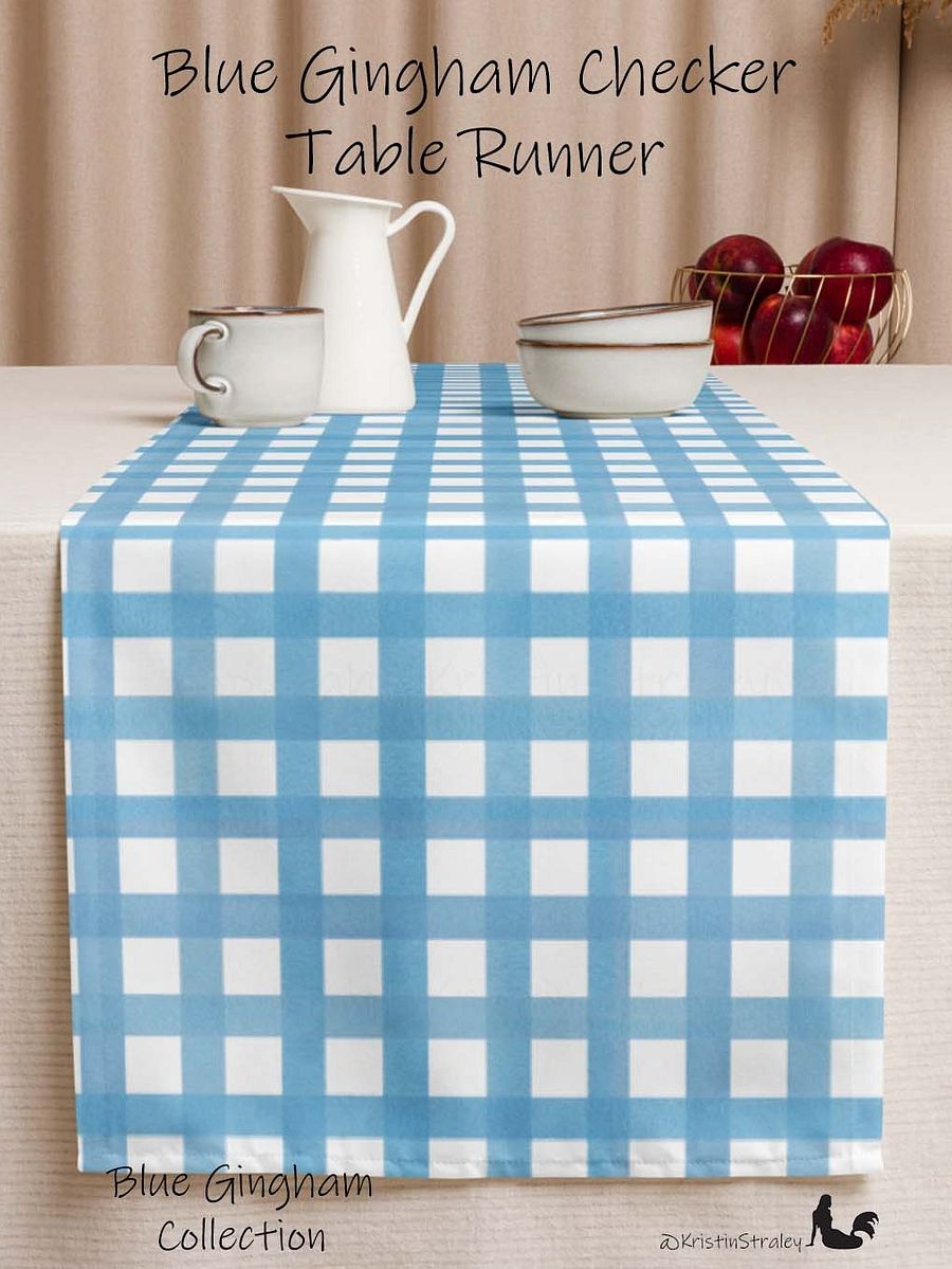 Blue Gingham Checker on White Table Runner product image (1)