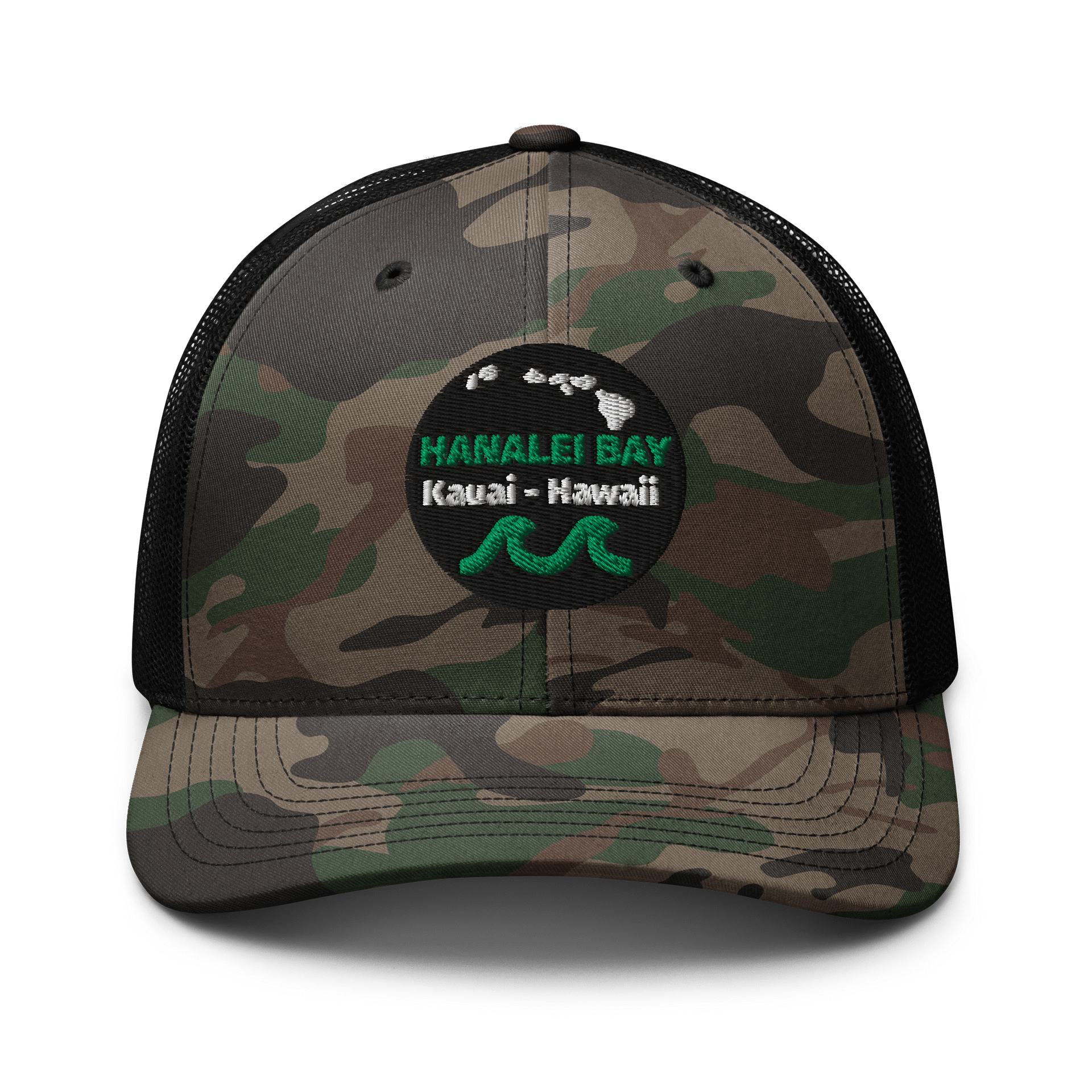 Hanalei Bay, Kauai - Green Logo Camo Trucker Hat product image (1)