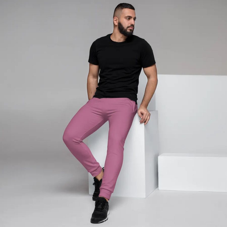 Plain Medium Dark Carnation Pink True Summer Recycled Polyester Premium Men's Joggers by Treasure Pie product image (7)