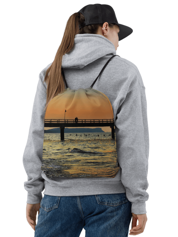 Rucksackbeutel mit Kordelzug - Liebespaar-Silhouette im Sonnenuntergang am Meer product image (2)