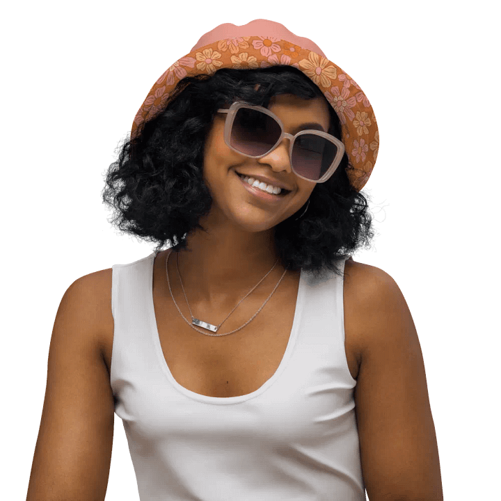 Retro Flowers Coral Reversible Bucket Hat product image (2)