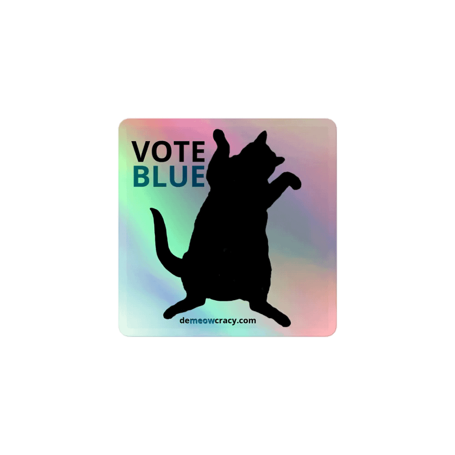Vote Blue Dancing Black Cat Holographic Sticker product image (1)