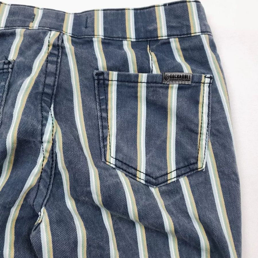 Rock & Roll Denim Girls Bargain Button Bell Bottom Striped Jeans Size 14 Blue product image (4)