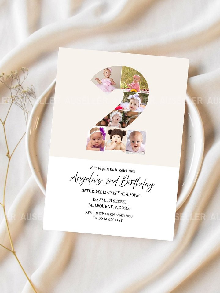 2nd Birthday Photo Collage Editable Invitation Template product image (2)
