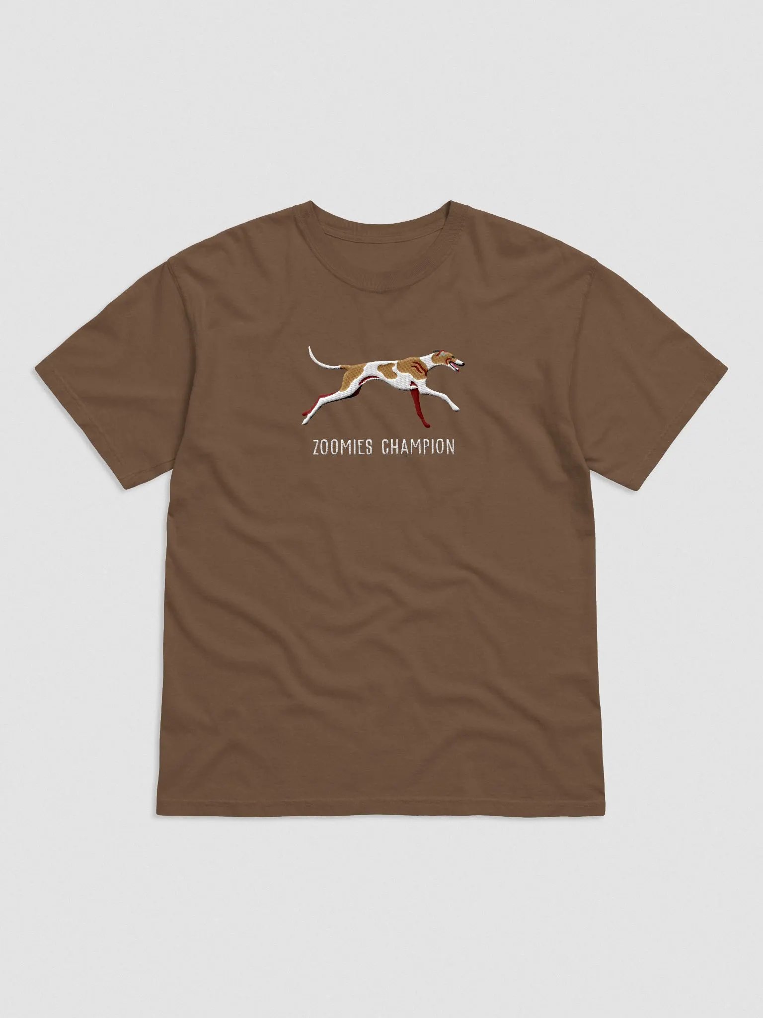 Zoomies Champion T-Shirt(Embroidered) of a Greyhound(Tan & White)) product image (4)