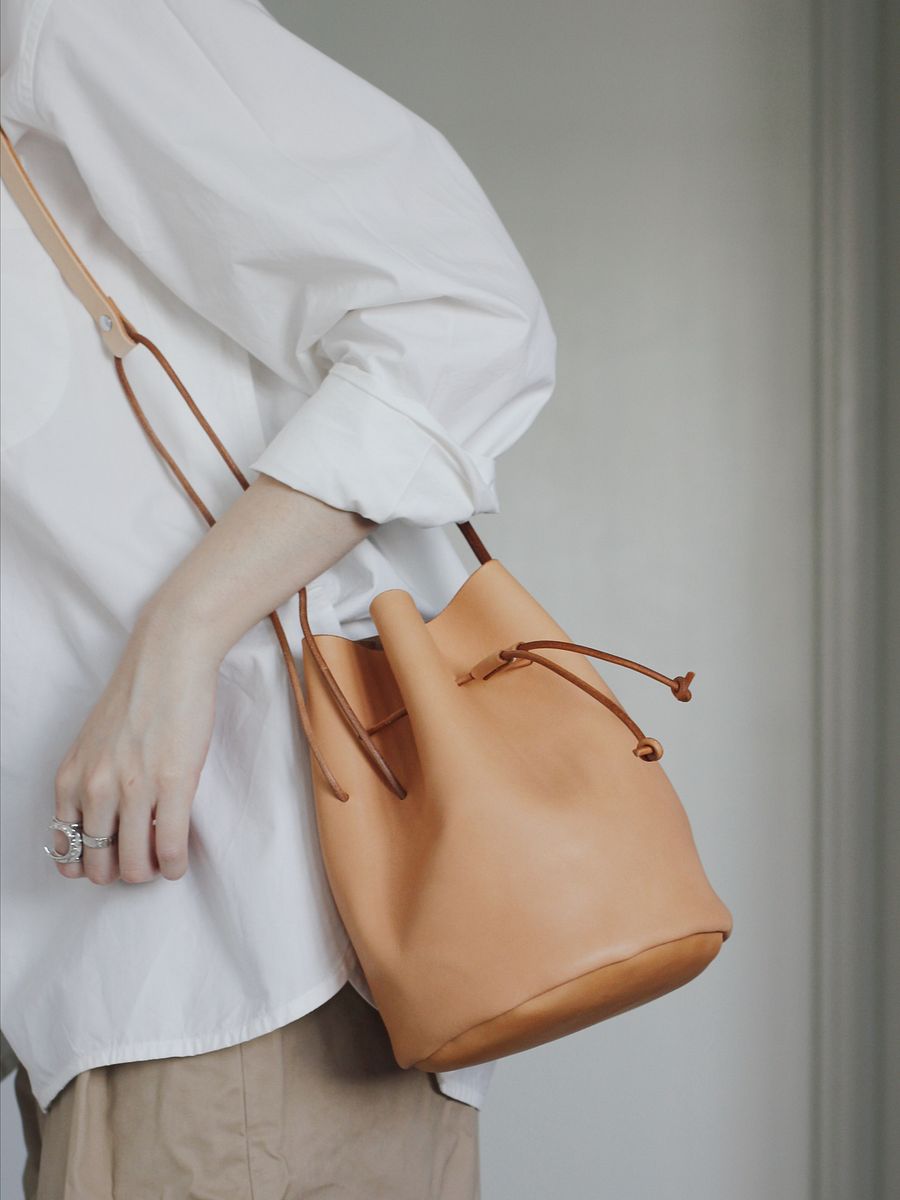 Vegetable Tanned Leather Drawstring Bucket Bag - Small product image (4)