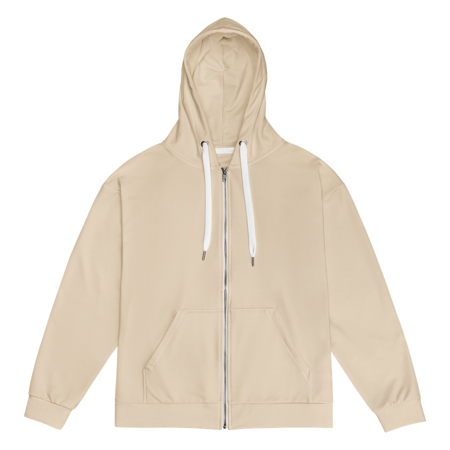 Champagne Beige Nude Solid Color Eco Friendly Unisex Zip Hoodie (Black Strings & Stitches) product image (1)