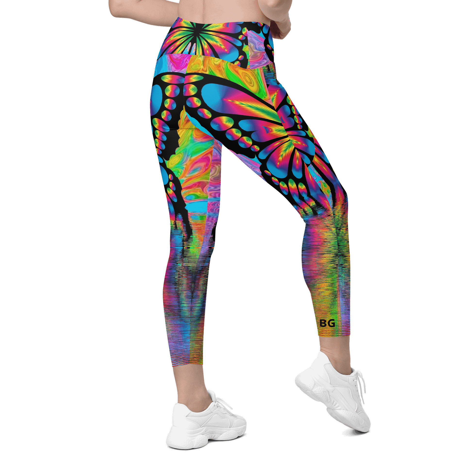 'Butterflies' Crossover Leggings with Pockets product image (9)