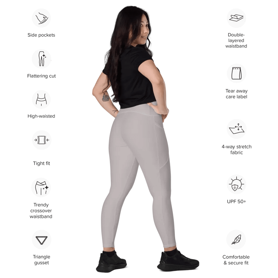 Plain Gray True Summer Women's High Waisted Premium Crossover Leggings with Pockets by Treasure Pie product image (12)
