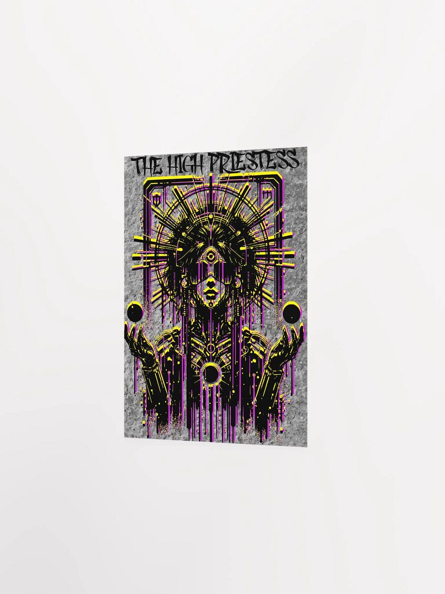 Cyberpunk Tarot Wall Art Poster – "The High Priestess" Card with Crystalline Headdress & Floating Orbs – Futuristic Graffiti Stencil Art Print product image (8)