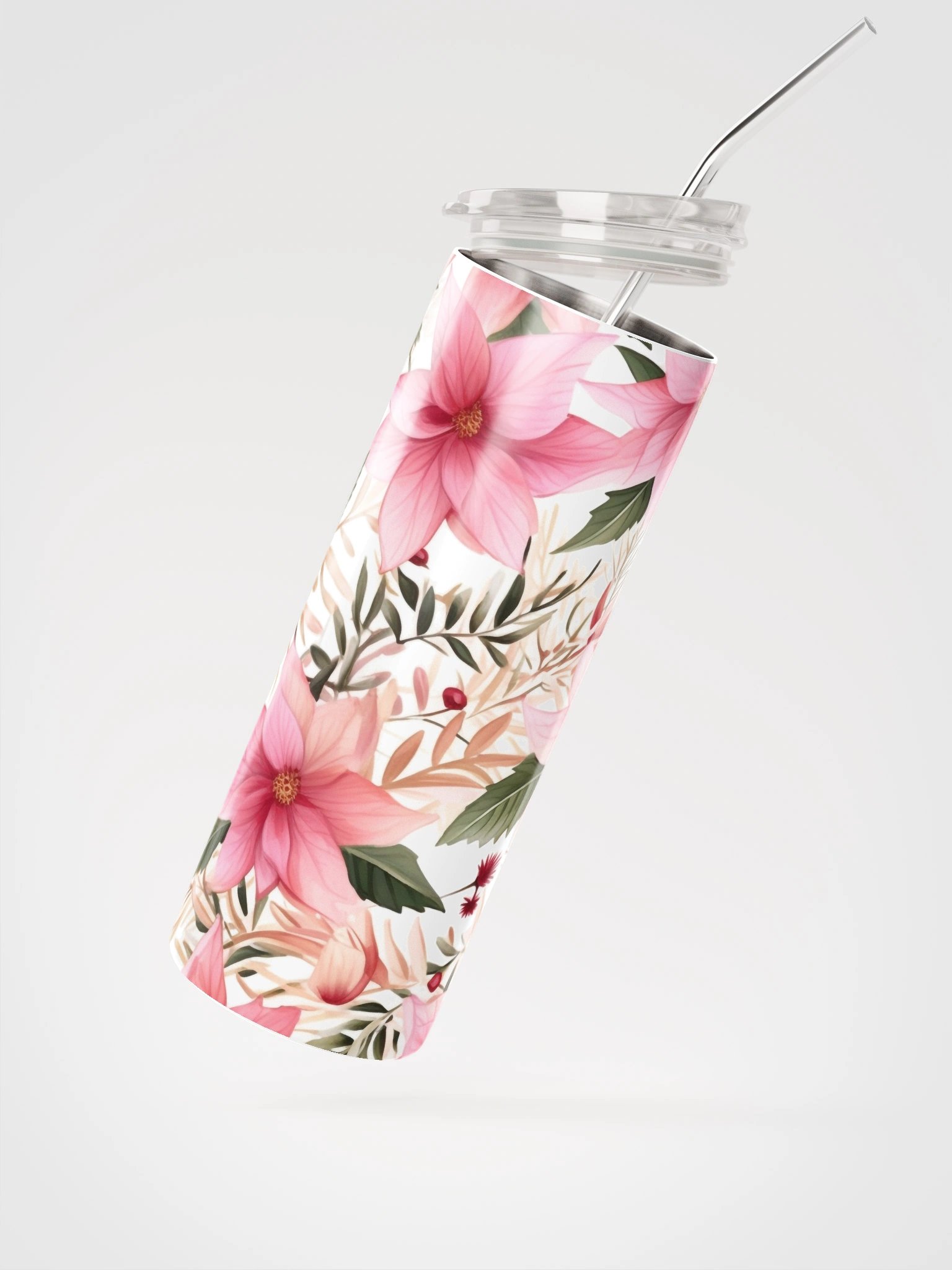 Pink Poinsettia Stainless Steel Tumbler product image (2)