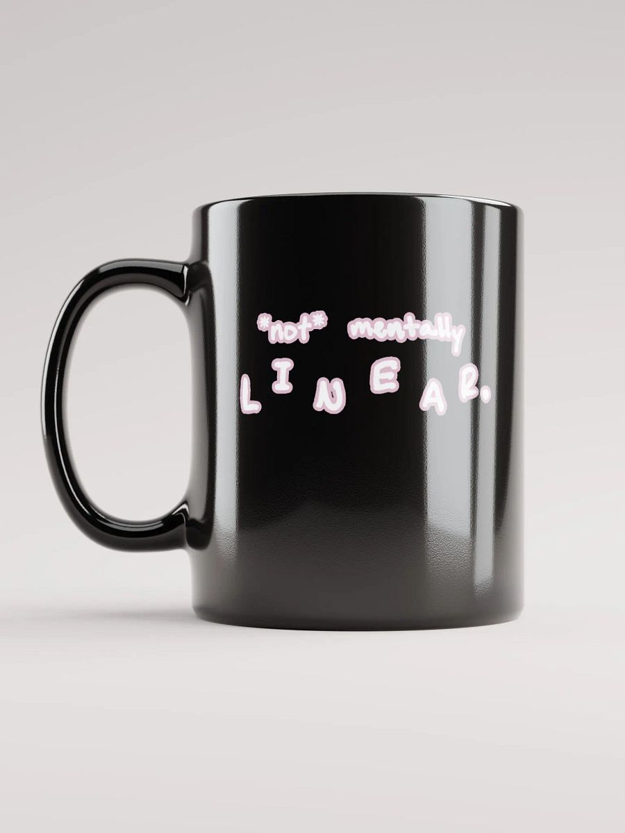 *not* mentally linear (lined design, #E1B9CE) glossy black mug product image (1)