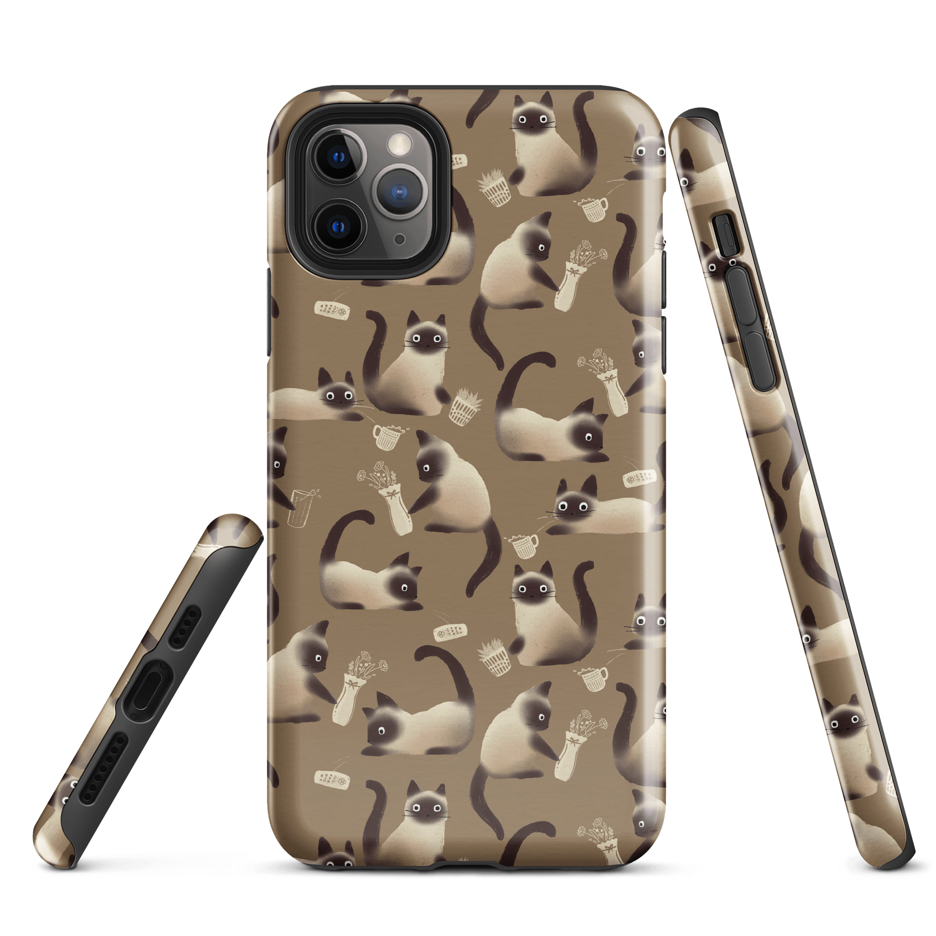 Bad Siamese Cats Knocking Stuff Over Patterned iPhone Case, Brown product image (1)
