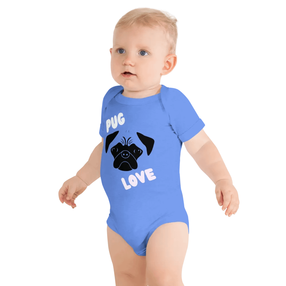 Pug Love Baby Onesie Heather Columbia Blue product image (11)
