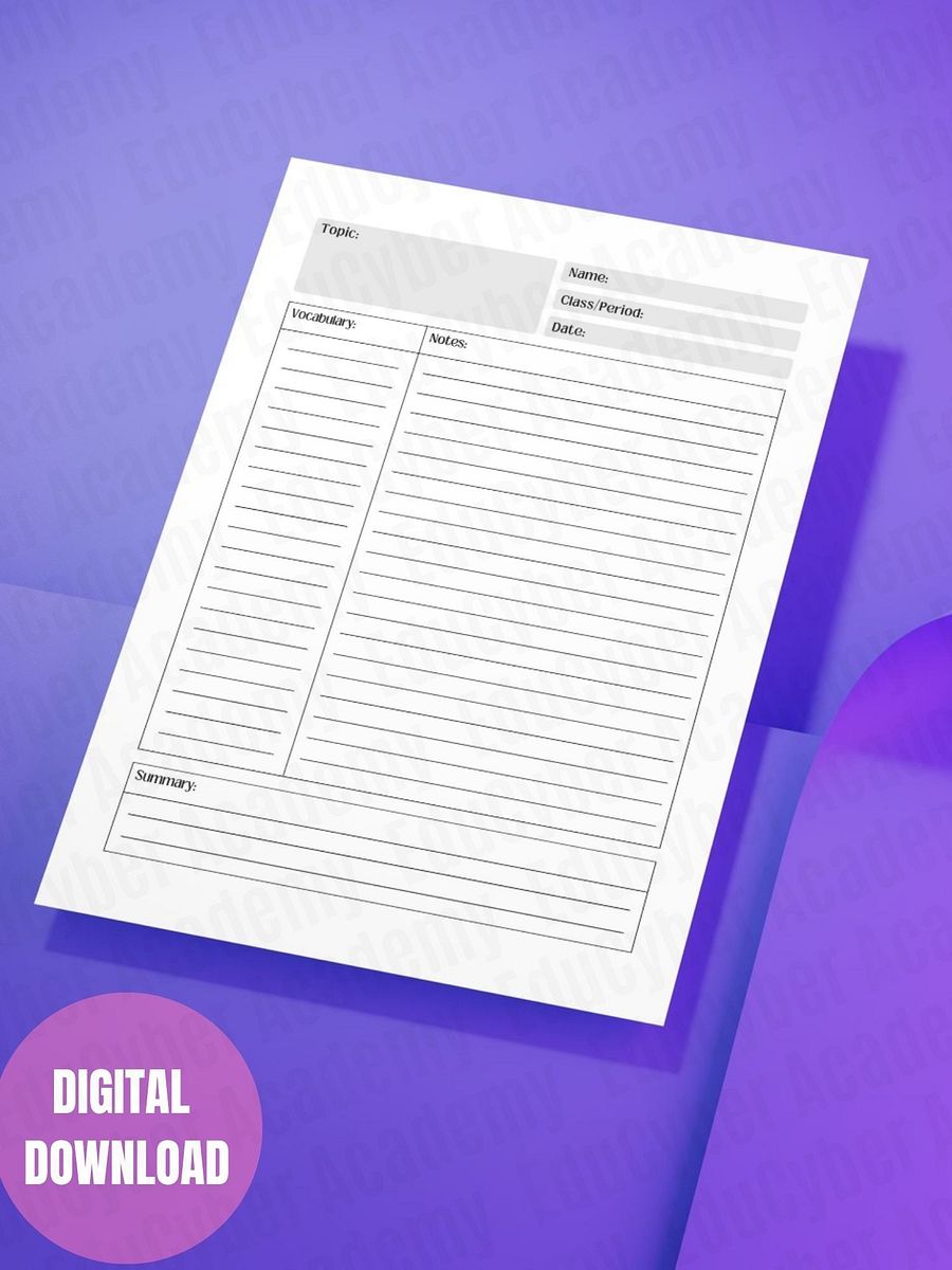 Cornell Notes Template Printable | 8.5x11 Study Guide PDF for Students & Teachers product image (3)
