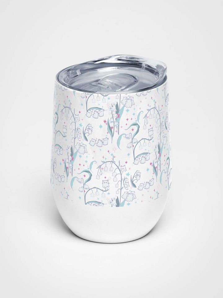 Kitty Ghost Garden of Dreams kawaii Lilies of the Valley Wine Tumbler-- Cute and Cozy on-the-go Sips (White) product image (1)
