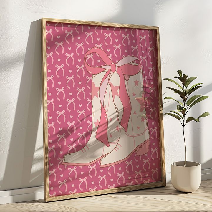 Cowgirl Boots with Pink Ribbon Coquette Art Print product image (18)