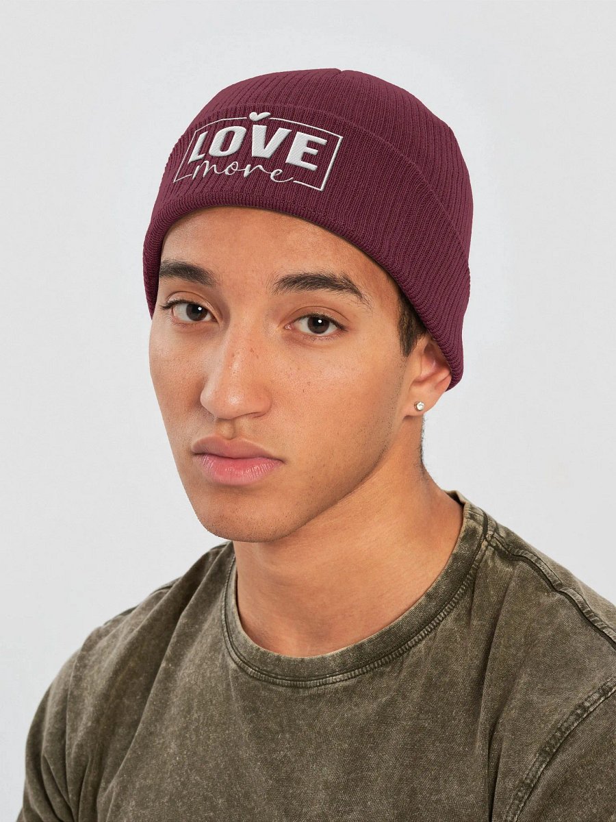 Love More Embroidered Organic Cotton Ribbed Beanie product image (3)