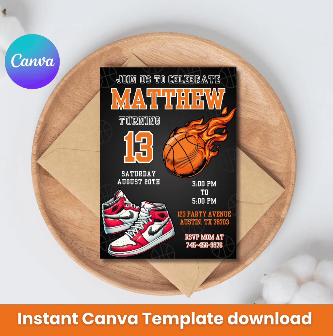 Basketball Birthday Invitation | Jordan Theme | Sports Party Invite | Editable Canva Template | Instant Download | DIY Invitation product image (1)