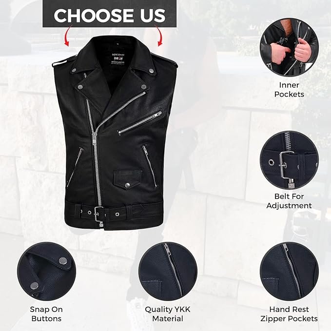 Mens Leather Rocker Vest product image (2)