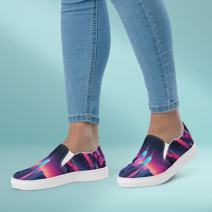 Vaporwave New York City All Over Canvas Slip On Shoes product image (5)