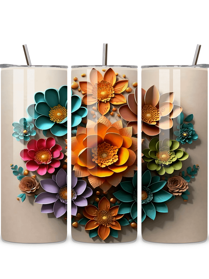 Floral Bloom 20oz Skinny Tumbler with Metal Straw – Vibrant Multicolor Flower Design – Double-Walled Insulated Stainless Steel Tumbler Gift for Flower Lovers and Nature Enthusiasts product image (1)