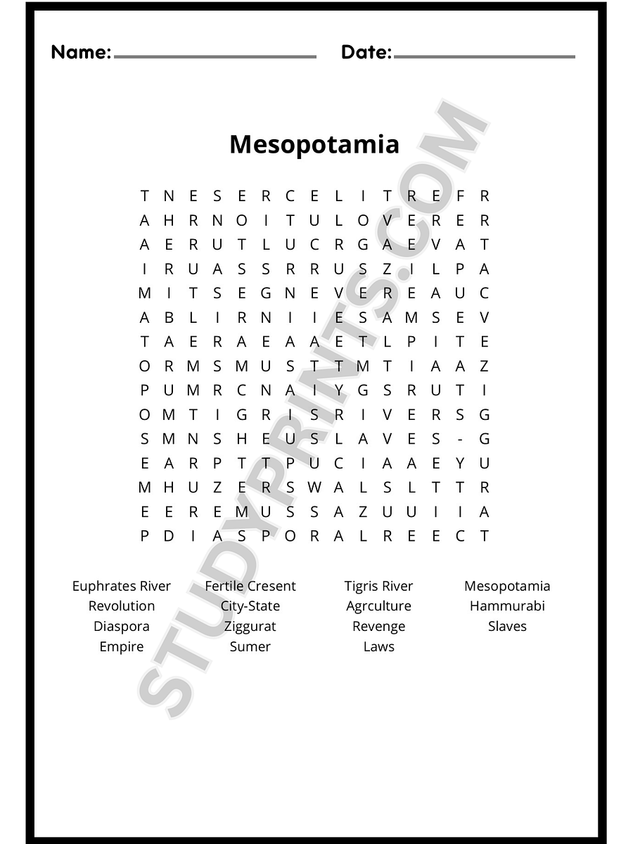 Mesopotamia Word Search Puzzle printable product image (2)