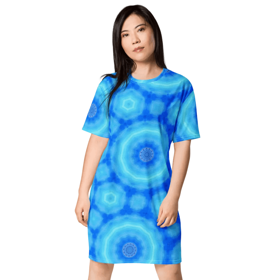 Abstract Circular Pattern in Blues Ladies T Shirt Dress product image (3)